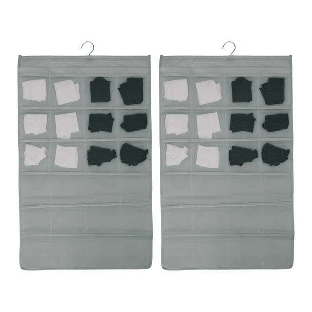 Organizador de armario colgante de 2 Pcs Unique Bargains con bolsillos de malla y gancho de metal giratorio, bolsa de almacenamiento para guardarropas gris