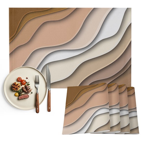 Brown Ombre Placemats Set of 6, Modern Geometric Abstract Cream Washable Wipeable Table Mats for Dining Tables, Indoor Outdoor Kitchen Place Mats for Holiday Party Table Decor