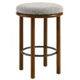 thumbnail image 3 of Counter Stool Chair, Set of 2, Walnut Taupe Gray, Fabric, Wood, Bar Pub Cafe Bistro Dining Kitchen Hospitality Restaurant, Modern Contemporary HB36722, 3 of 8