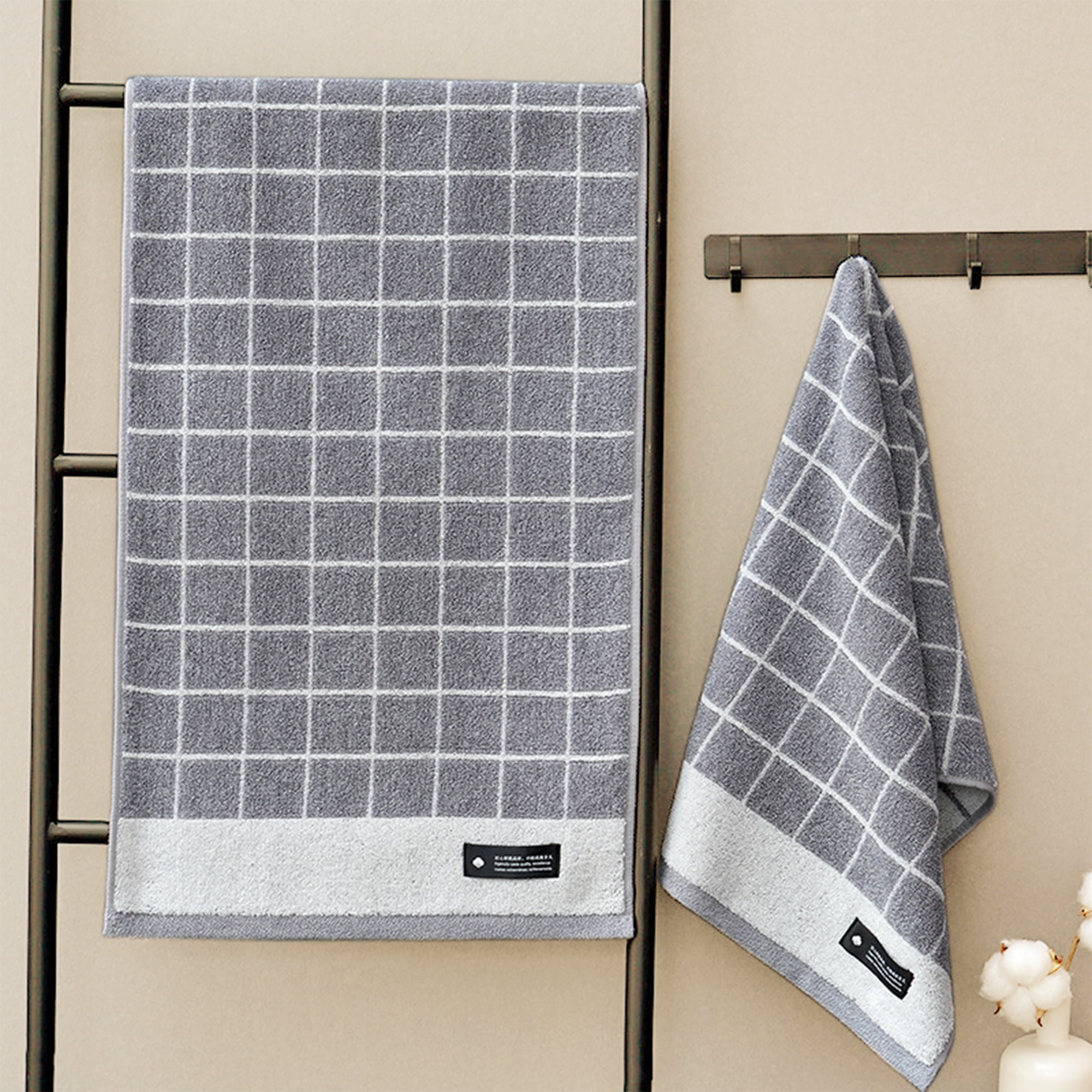 REGALWOVEN Checkered Hand Towels for Bathroom, Soft Pure Cotton Hand Towels, Farmhouse Home Decorative Towels Blue 4-Piece