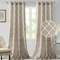 PrimeBeau Mosaic Lantern Embroidery Linen Mixed Grommet Draper, Light Filtering Privacy Sheer (Pair of 2, 52 by 63 inch, Taupe)