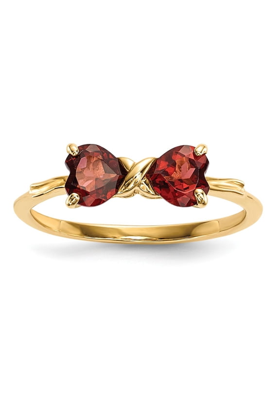 Real 14kt Yellow Gold Gold Polished Garnet Bow Ring Size: 7; for Adults and Teens; for Women and Men