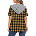 thumbnail image 5 of Setooff Womens Short Sleeve Tops, Hooded Buffalo Plaid Open Shirt, Pocket Loose Plus Size Blouses Casual Outerwear, 5 of 6