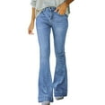 thumbnail image 3 of Sngxgn Women's Mid Rise Waist Cut Riding Jean(Light Blue,M), 3 of 7