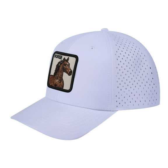 Unisex Embroidered The Horse, 6-Panel Microfiber Laser hole Trucker Hat, White/White, Adjustable Fit