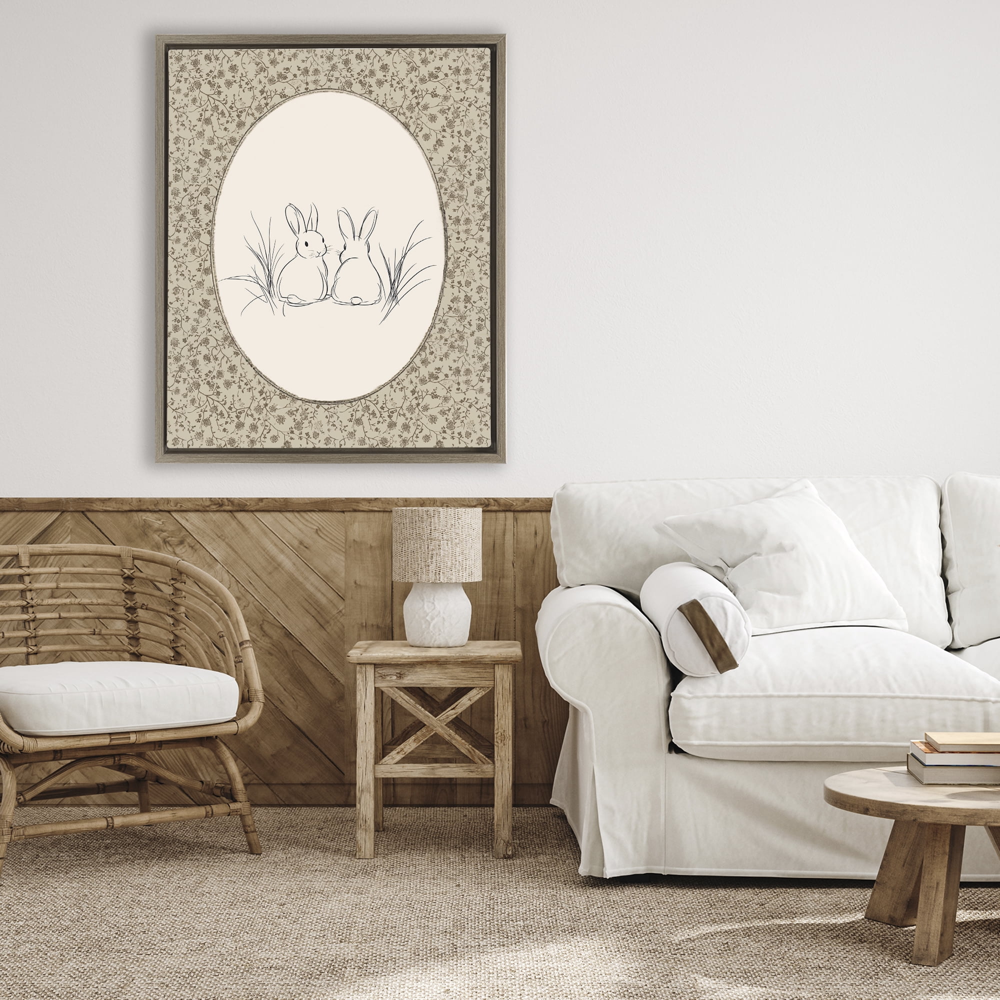Stupell Industries Vintage Baby Bunnies Brown Framed Floater Canvas Wall Art, design by Ramona Murdock