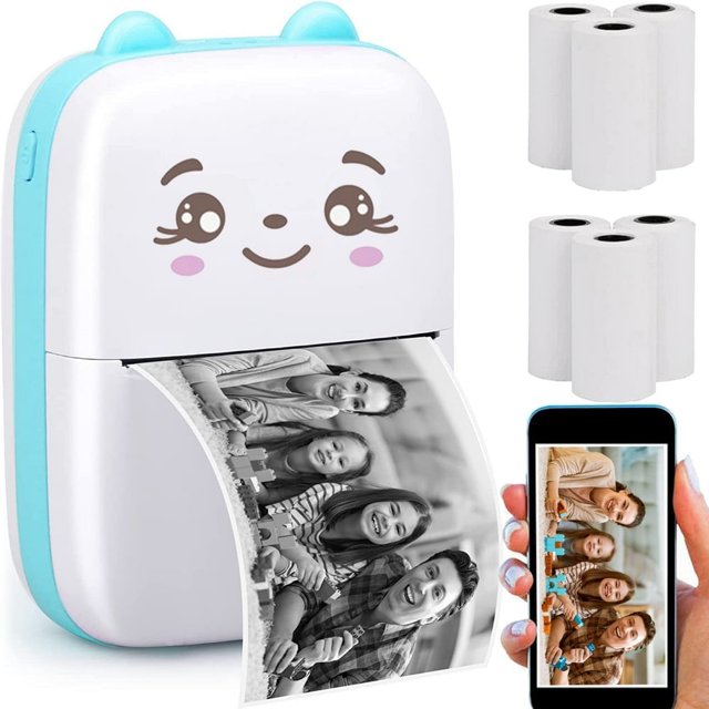 YOPTOP Portable Thermal Printer Mini Printer for All Smartphones Wireless Bluetooth Pocket Printers 6 Rolls Paper Inkless Tiny Printer for Photos/Labels/etc,none,Mini