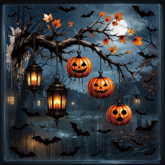 Spooky Halloween Window Clings Stickers,DIY Halloween Pumpkin Spider Bats Wall Decals,Scary Halloween Pumpkin Bats Stickers Boo Decoration for Windows Cling Party Favors