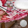 thumbnail image 3 of Valentine's Day Round Tablecloth, Fitted Table Cover with Elastic for 45"-54" Round Tables, Pink Love Gnomes Roses Romantic Table Cloth Outdoor Indoor Dinning Party Waterproof Tablecloths, 3 of 7