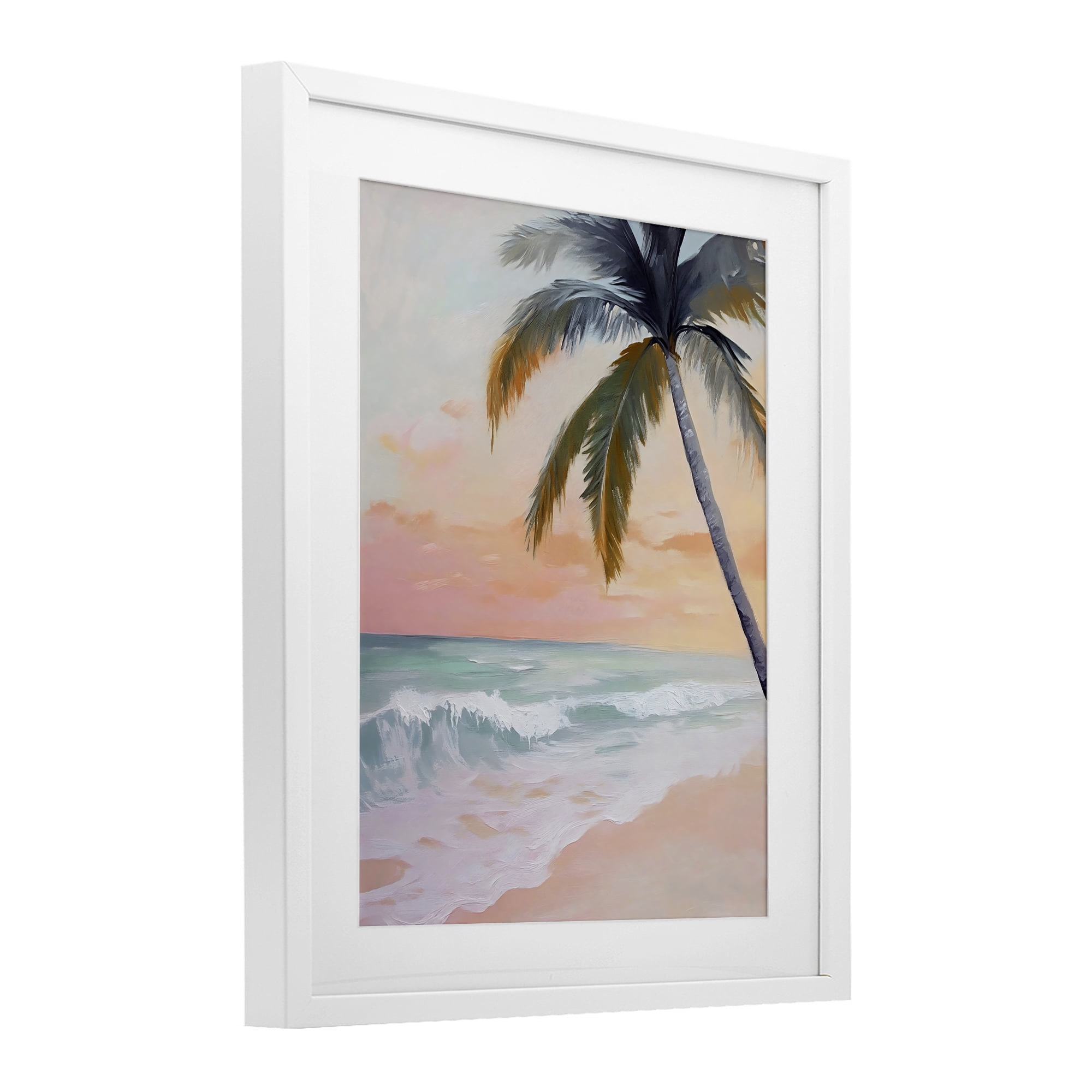 Stupell Industries Tranquil Sunset & Beach Palm White Framed Print Under Glass, design by Creative Studio