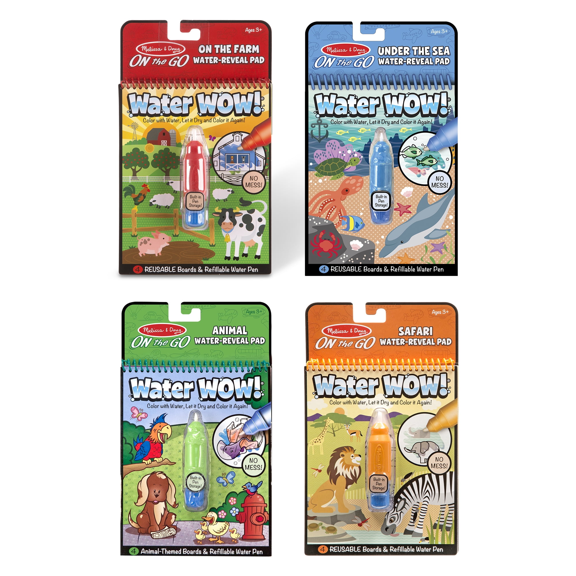 Melissa & Doug On The Go Water Wow Water-Reveal Pad 4-Pack Boxed Set -  Amazing Animals 