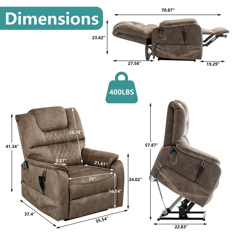 uhomepro Large Massage Recliner Chair, Velvet Electric Heated Power Lift  Recliner Chairs for Adults Oversize, Recliner Sofa 400 lb Capacity with 5  Vibration Modes, Heating Cushions, Brown 
