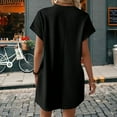 thumbnail image 3 of Vestido Holgado de Corta con Cuello Redondo y Bolsillos, Color Liso, Negro, Talla M, 3 of 4
