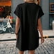 thumbnail image 3 of Vestido Holgado de Corta con Cuello Redondo y Bolsillos, Color Liso, Negro, Talla XXL, 3 of 4