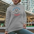 thumbnail image 2 of Baseball Vibes with a Retro Smiling Face Art Merch Gift, Heather Grey Hooded Sweatshirt or Hoodie, Small, 2 of 5