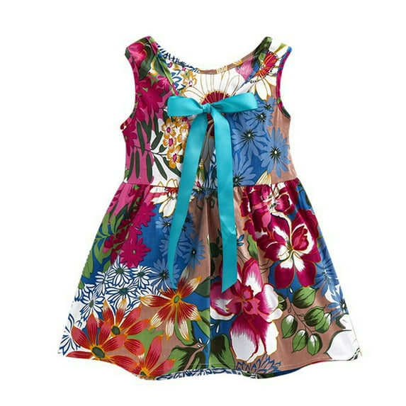 Summer Kids Baby Girls Sleeveless Bowknot Floral Pincess Dresses Sun Dress