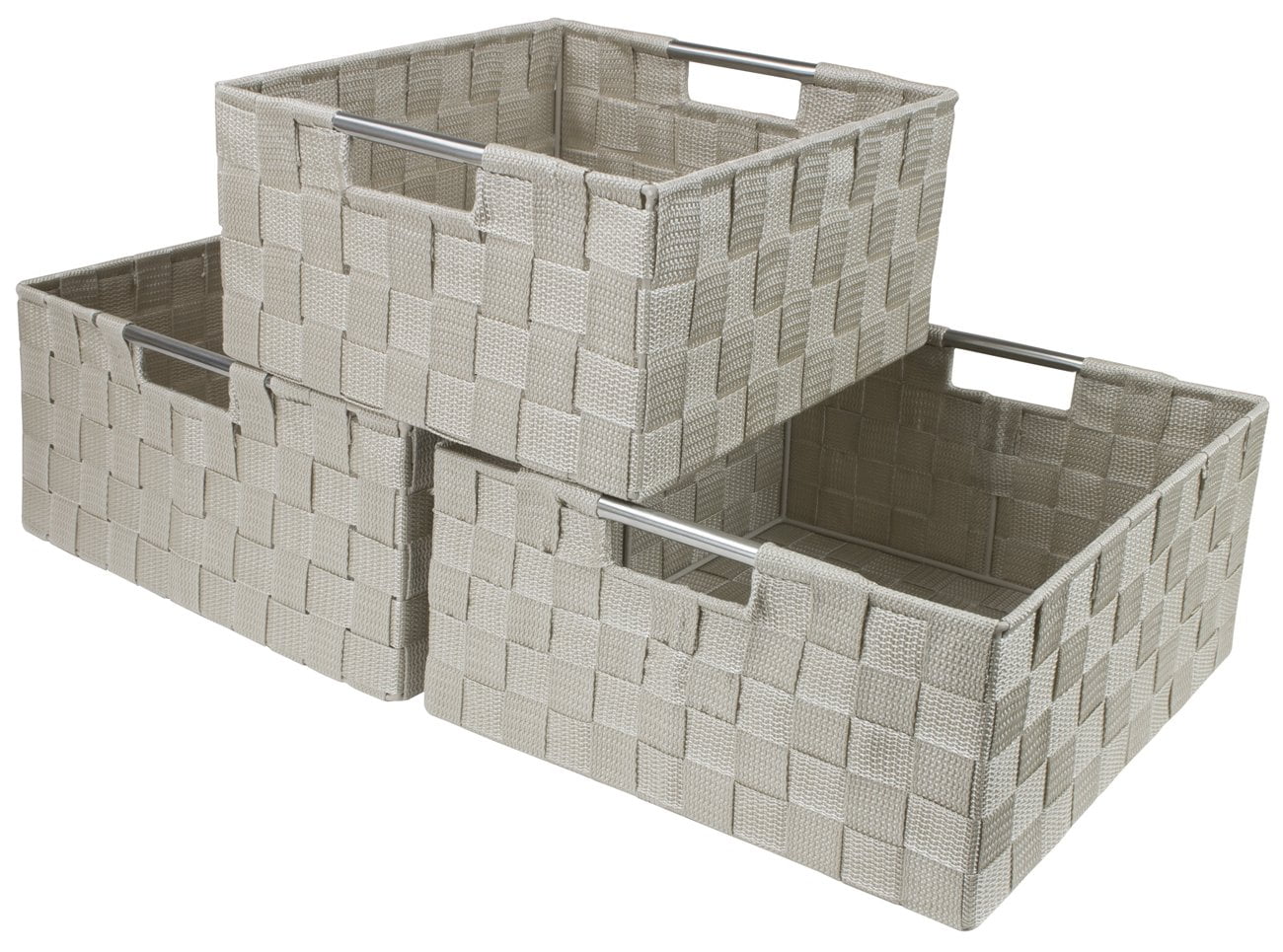 Sorbus Storage Box Woven Basket Bin Container Tote Cube Organizer Set Stackable Storage Basket Woven Strap Shelf Organizer Set 3 Piece, Beige