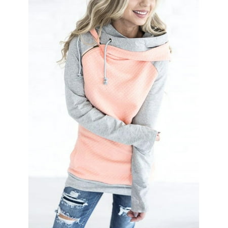 Logo Hoody Sweatshirt - Clothes for Women on Clearance! Women's Long Sleeve Pullover Hoodie for Women, Zip Funnel Neck Hooded Sweatshirts for Juniors, Pink Gift Drawstring Hoody Raglan Pullover Tops for Ladies, M-3XL