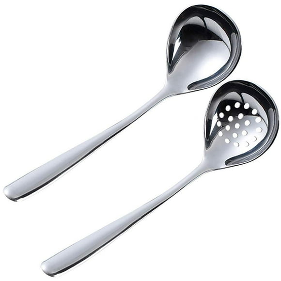 Goeielewe 2PCS Slotted Spoon and Soup Ladle Set Stainless Steel Soup Ladle Colander Set 7.8 Inches Cooking Skimmer Cookware Utensil for Home Cooking Or Hotpot