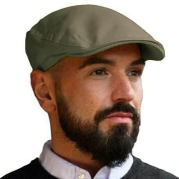 Classic Irish Linen Khaki Green Flat Cap For Men, Size X-Large Made By Hanna Hats