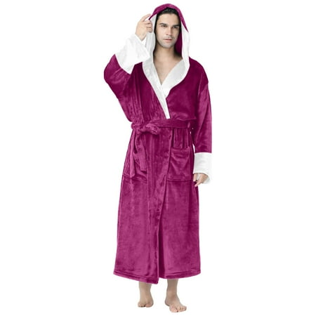 

Mens Pajamas Casual Solid Patchwork Hooded Leisure Wear Drawstring Three Quarter Sleeve Bathrobe Pajamas