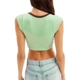 thumbnail image 5 of KelaJuan Women T-shirt, Short Sleeve U Neck Contrast Color Summer Ladies Crop Top for Party Club, 5 of 6