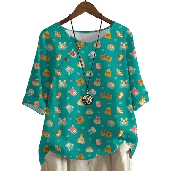 CLOOCL Women T-Shirts Puppy Printed Blouse Cartoon Mid Sleeve Tee Tops Plus Size