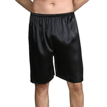SWSMCLT Men's Soft Pajamas Shorts Summer Sleep Satin Fall Loose Valentines Day Loungewear Shorts Comfy Spring Thin Black Large
