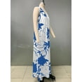 thumbnail image 4 of Women Summer Spaghetti Strap Sleeveless V Neck Sundress Boho Floral Vacation Maxi Suspender Dress  Blue L, 4 of 8