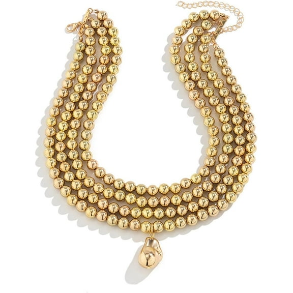Punk Layered Chunky Bead Ball Chain Collar Choker Necklace Set Hip Hop Bib Statement Necklace for Women Friend Stacking Wedding Jewelry Christmas Gift