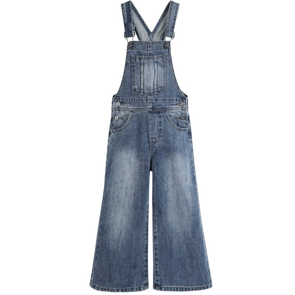 KIDSCOOL SPACE Girls Slim-fit Denim Overalls,Little Big Kids Wide-Leg Jeans Dungarees Pants, Light Blue,13-14 Years