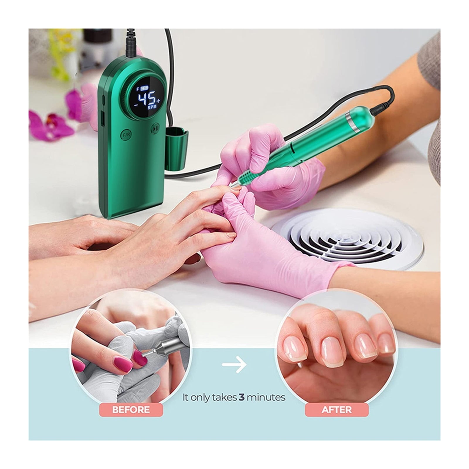 Portable Nail Drill Professional 45000 RPM, Rechargeable Electric Nail File Machine For Acrylic Nails Gel Polishing Removing ,Low Noise