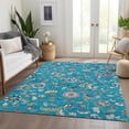 thumbnail image 5 of HomeRoots 679007 3 x 5 ft. Teal Pink & Copper Floral Washable Machine Made Rectangle Area Rug with UV Protection, 5 of 9