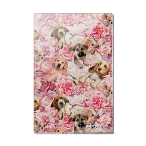 Puppies Dogs Pink Flowers Pattern Rectangle Acrylic Fridge Refrigerator Magnet