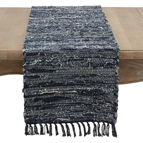 Fennco Styles Gênes Collection Bohemian Chindi 100% Pure Cotton 13 x 108 Inch Table Runner – Navy Blue Woven Table Cover for Everyday Use, Banquets, Wedding and Special Occasion