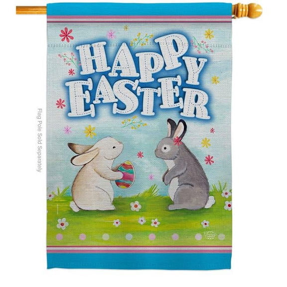 Ornament Collection H192019-BO Happy Easter Bunnies Lovely Egg Springtime Double-Sided Garden Decorative House Flag, Multi Color