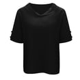 thumbnail image 4 of Women T Shirts Solid Color Linen Loose Top T Shirt Womens Tops Trendy Black L, 4 of 5