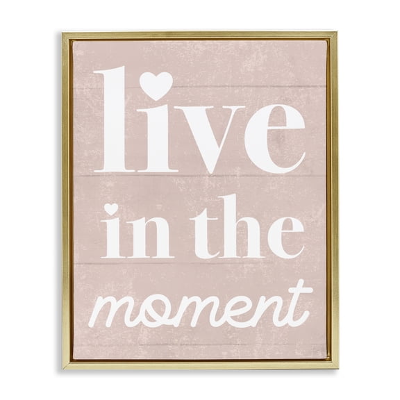 Stupell Industries Shabby Chic Live In The Moment Phrase Gold Floating Frame Canvas Art, 25 x 31, by Lil' Rue
