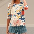 thumbnail image 7 of HLKJKLS Long Sleeve Shirts For Women Spring Print 3/4 Sleeve Round Neck Loose T Shirt Polyester Spandex Casual Fashion Beige S-3Xl, 7 of 7