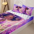 thumbnail image 3 of Castle Fairy Magical Fairy Afro Princess Zipper Twin Comforter Sets with Fitted Sheet and 2 Pillowcases,Purple Star Flower Heart Zipper Bedding Set,Purple Pink,4-Piece, 3 of 6