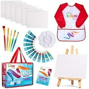 Loomini 27pc Kids Paint Kit Set: Brushes, Canvas, Tabletop Easel - Bonus Paint Supplies - Ages 8-12