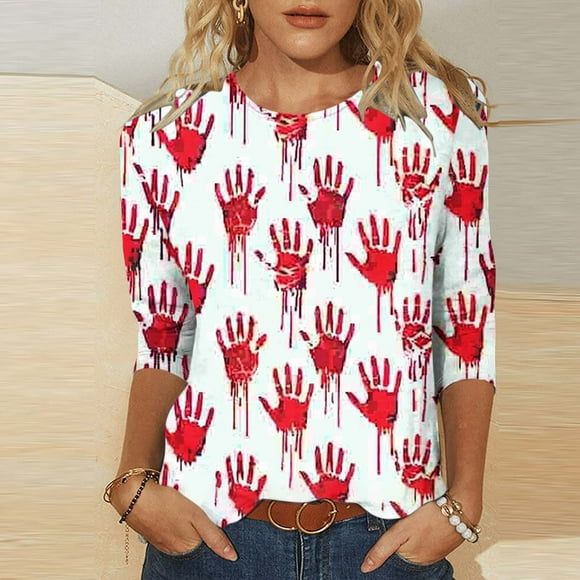 lcziwo Prime Deals 3/4 Length Sleeve Womens Tees 2024 Halloween Cat Bat Graphic Tops for Women Crew Neck Pullover Shirts Blouses Plus Size Funny Owl Print Tees Multicolor,XL