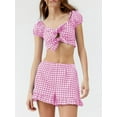 thumbnail image 3 of Biezeib Women Summer Shorts Outfits Plaid Sweetheart Neckline Knotted Short Sleeve Crop Tops Shorts 2 Pieces Clothes Set, 3 of 6