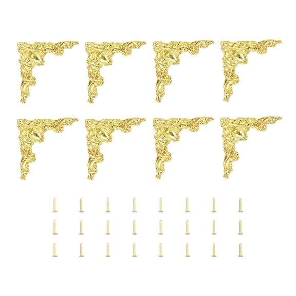 Uxcell 8pcs Vintage Flat Corners Bracket with Screw for Box Cupboard Furniture, Gold Tone