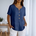 thumbnail image 2 of Womens Short Sleeve Tops Button Down Shirt Soft Solid Color Summer Daily Wear Navy S, 2 of 6