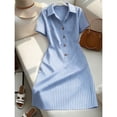 thumbnail image 3 of Blue And White Striped Lapel Short Sleeve Casual Shirt Dress For Women, 3 of 7