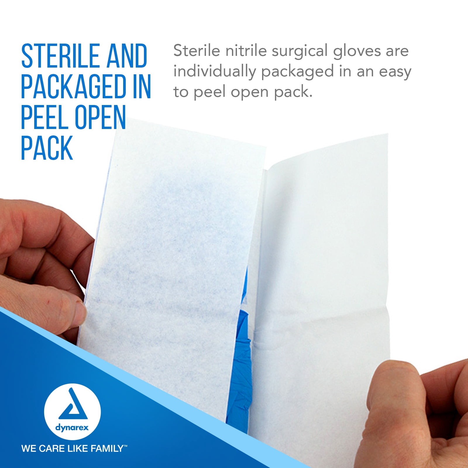 Dynarex Sterile Disposable Nitrile Exam Gloves, Powder-Free, Sterilely Individually Packaged, Textured Palms, Blue, Medium, 1 Case - 8 Boxes of 100