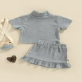 thumbnail image 4 of Girl‘s Two-Piece Suit  Toddler Kid Girl Letter Pattern Short Sleeve Front Zipper Tops + Ruffle Hem Mini Skirt, 4 of 7