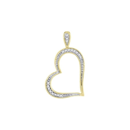 FB Jewels 10kt Yellow Gold Womens Round Diamond Milgrain Open-center Heart Pendant 1/20 Cttw In Pave Setting (I2-I3 clarity; J-K color)