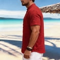 thumbnail image 5 of Gaukiv Men's Band Collar Shirts Short Sleeve Linen Blouses Relaxed Tops Wine M, 5 of 5